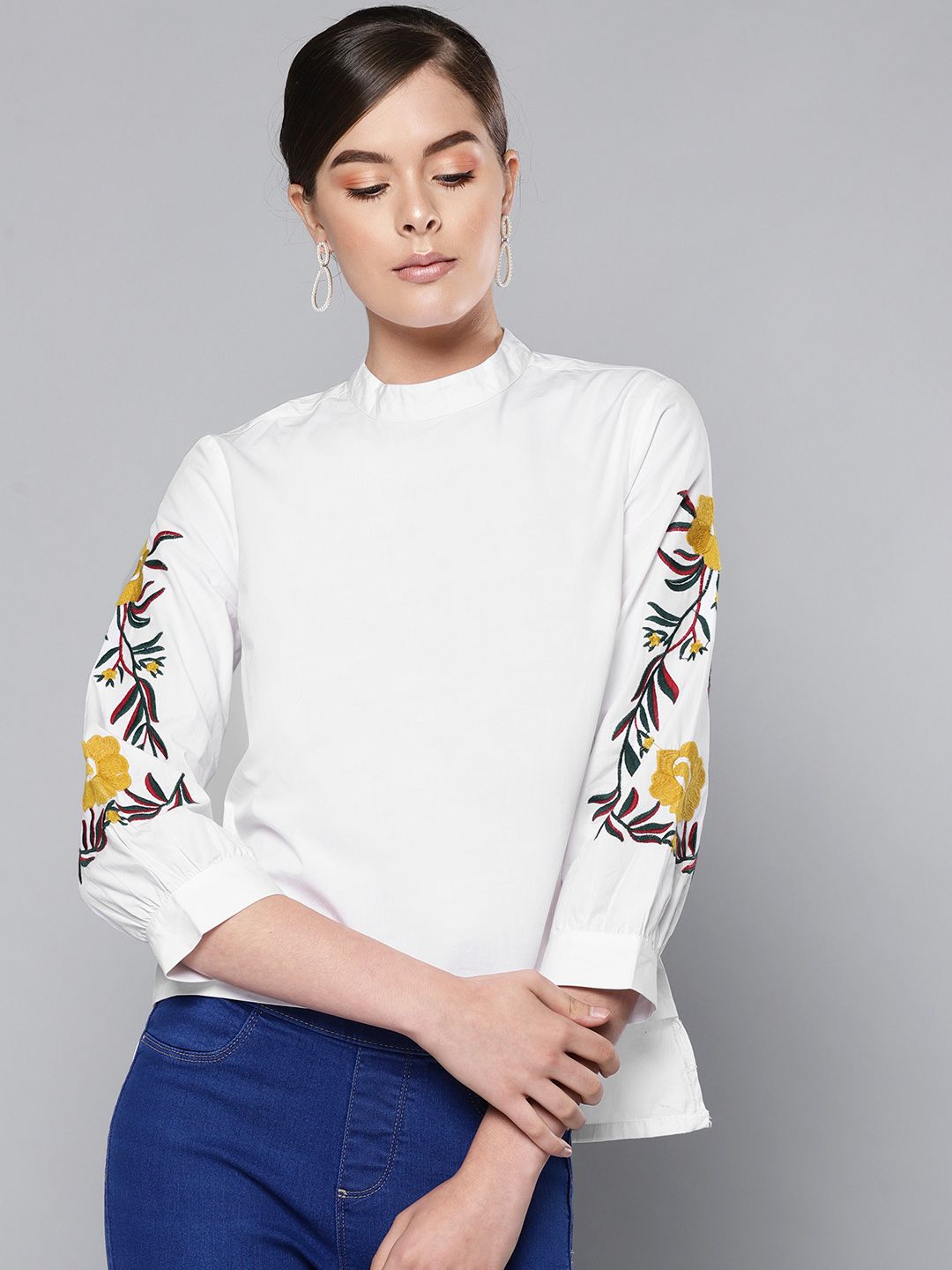STREET 9 Women White Embroidered Detail Pure Cotton Top