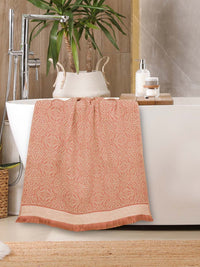 MYTRIDENT Orange-Coloured & White Ethnic Motifs Printed Cotton 500 GSM Bath Towel