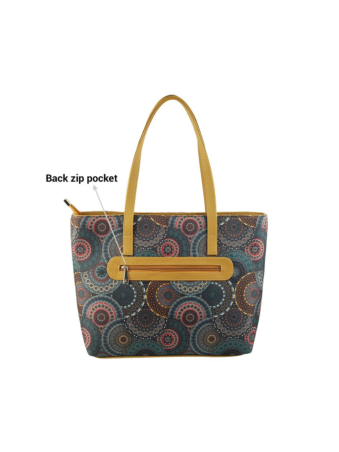 Mochi Green Ethnic Motifs Printed PU Shopper Tote Bag