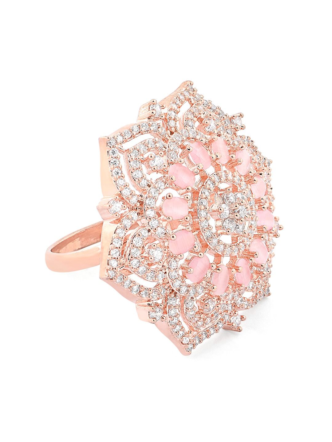 Cincin Jari Bertampal CZ Mutiara Zaveri Rose Saduran Emas