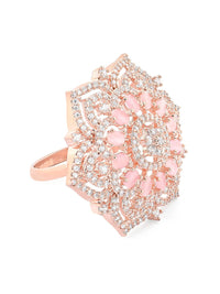 Cincin Jari Bertampal CZ Mutiara Zaveri Rose Saduran Emas