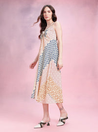 DressBerry Print Knot Detail Pure Cotton A-Line Midi Dress