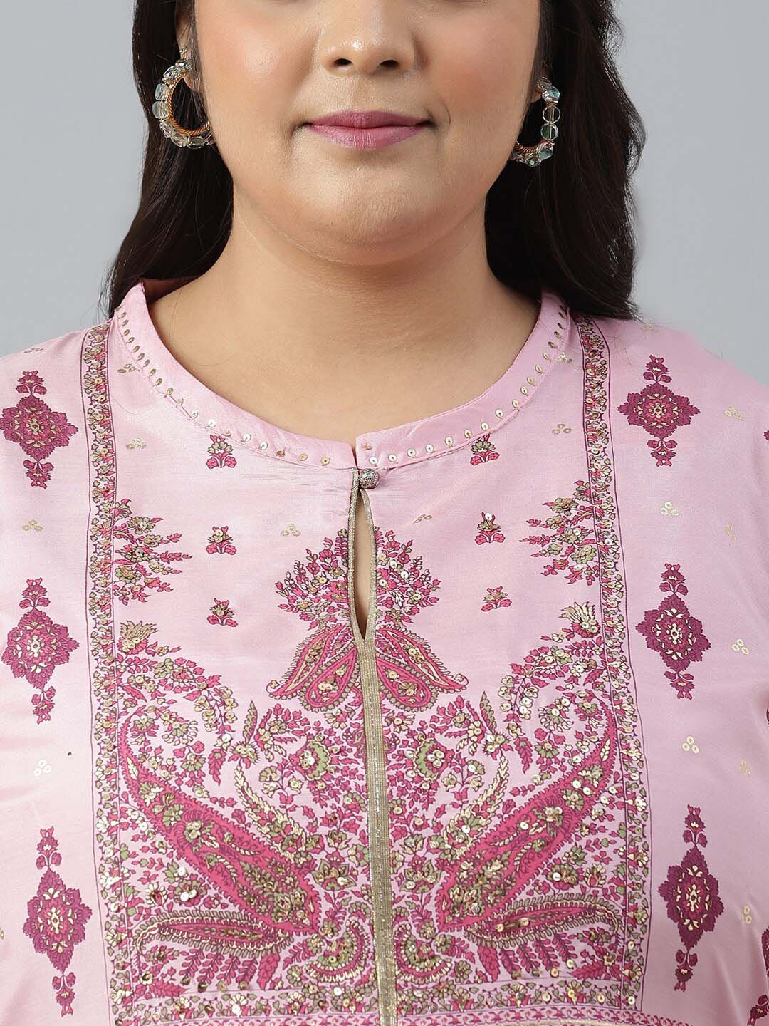 W Plus Size Ethnic Motifs Printed Keyhole Neck Maxi Fit & Flare Ethnic Dress