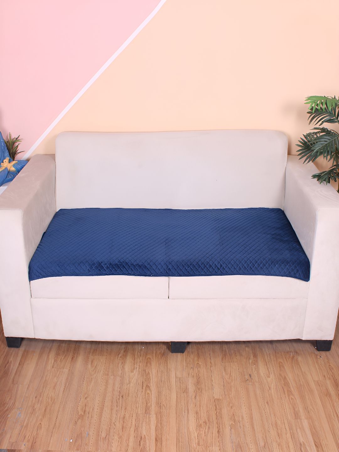 STITCHNEST Blue Self Design 1 Seater Sofa Cover