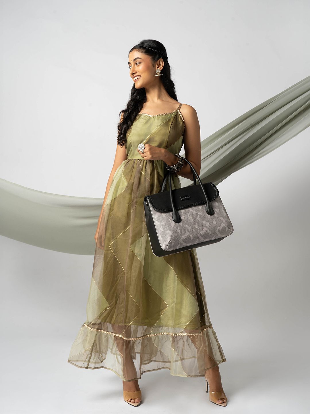 ZOUK Geometric Printed Structured Jute Handheld Bag