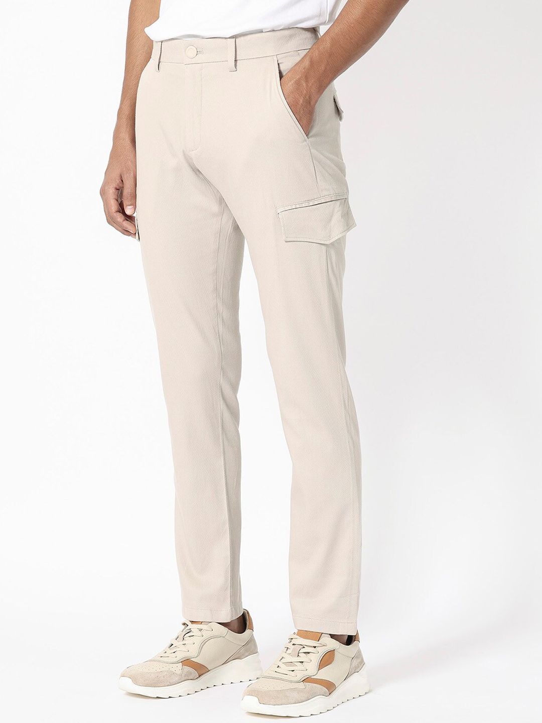 RARE RABBIT Men Curo Slim Fit Mid-Rise Plain Cotton Trouser