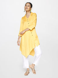 Global Desi Yellow Shirt Collar Asymmetric Tunic