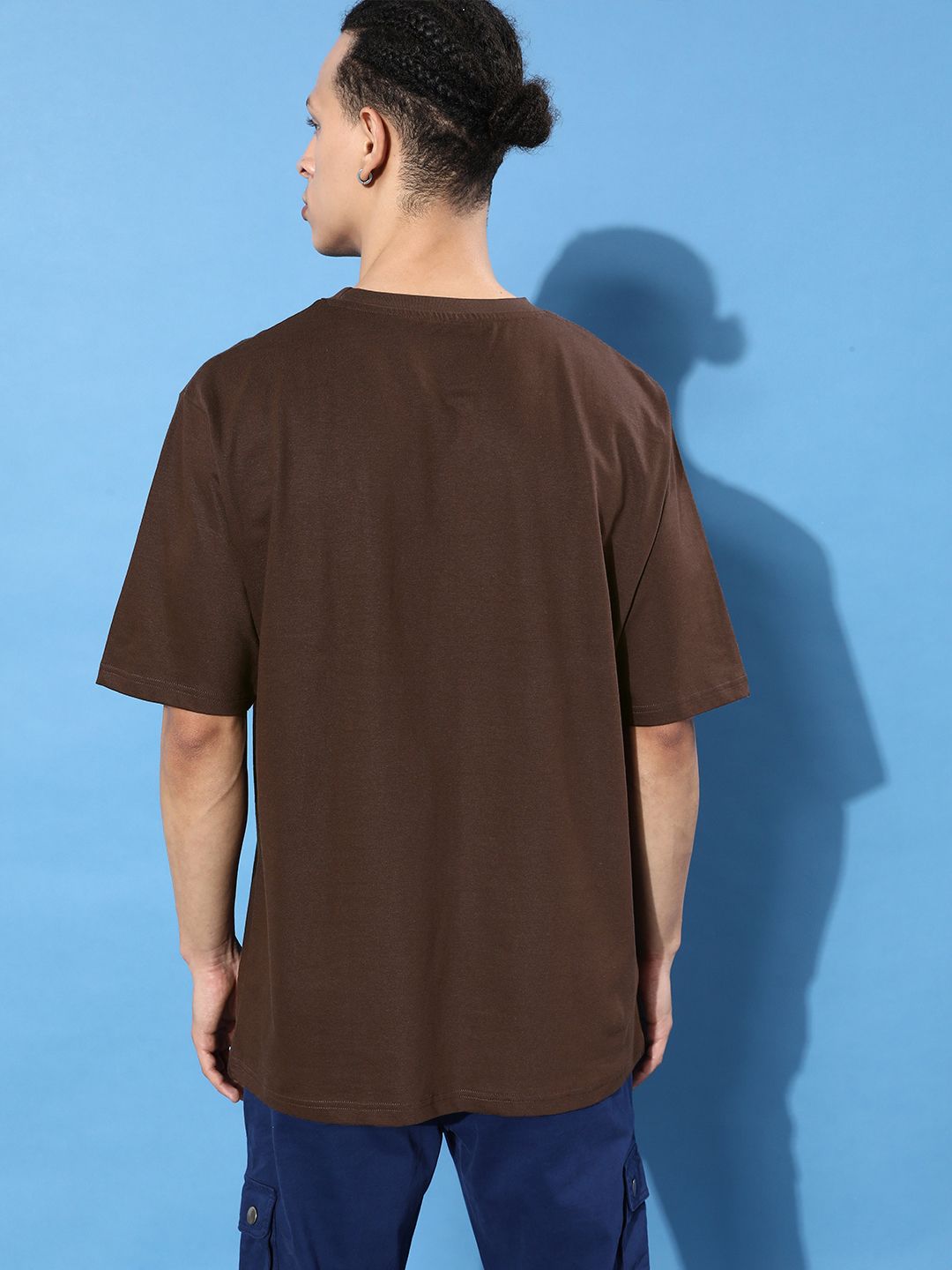 Difference of Opinion Men Brown Typography Embroidered Oversize Pure Cotton Longline T-shirt