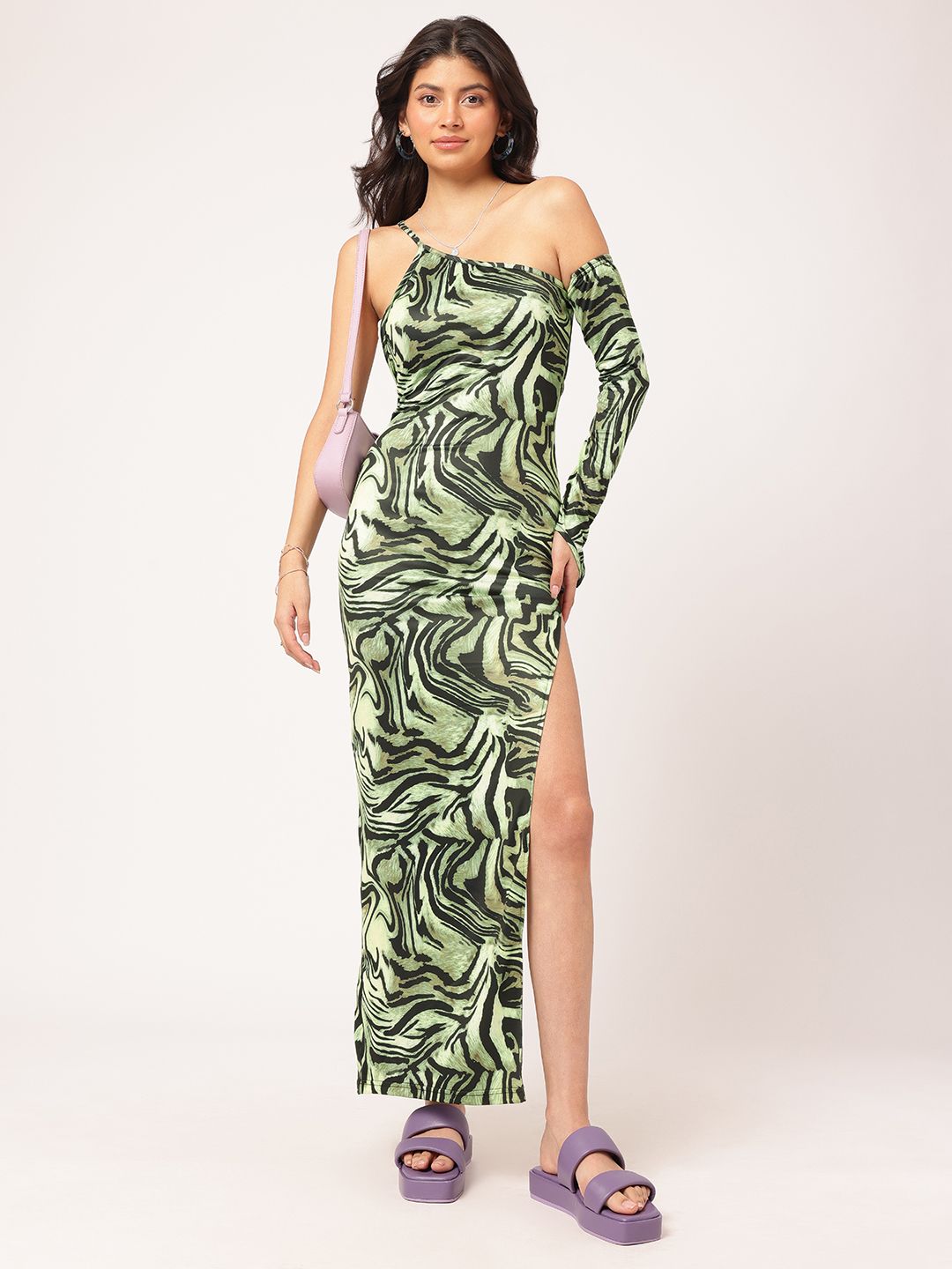 DressBerry Twilight Twirl Backless High Slit One-Shoulder Maxi Dres