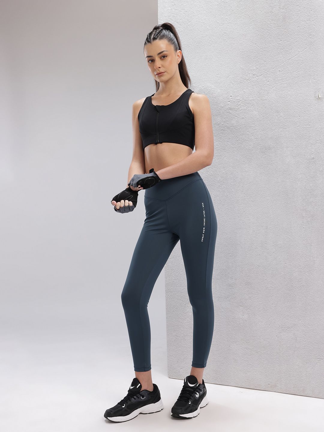 HRX by Hrithik Roshan Women Typography Print Mid-Rise Rapid-Dry Training Tights