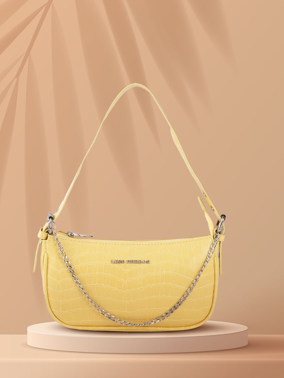Lino Perros Yellow Croc Textured Baguette Bag
