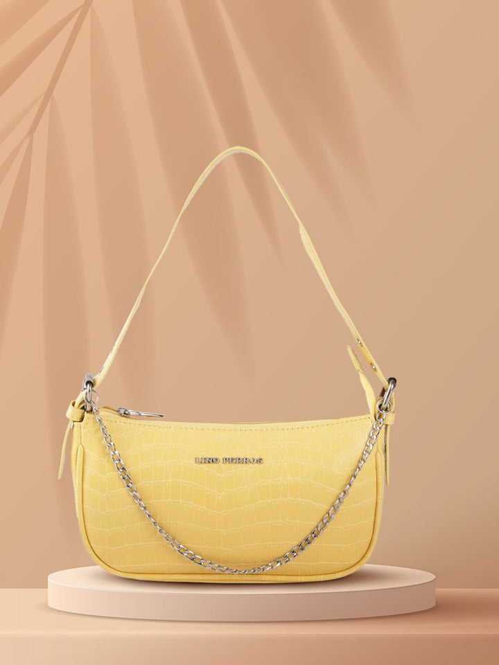 Lino Perros Yellow Croc Textured Baguette Bag