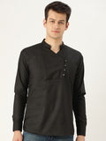 SOJANYA Lelaki Hitam Solid Kurta Lurus Pendek