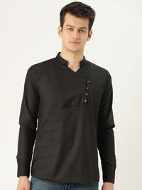 SOJANYA Lelaki Hitam Solid Kurta Lurus Pendek