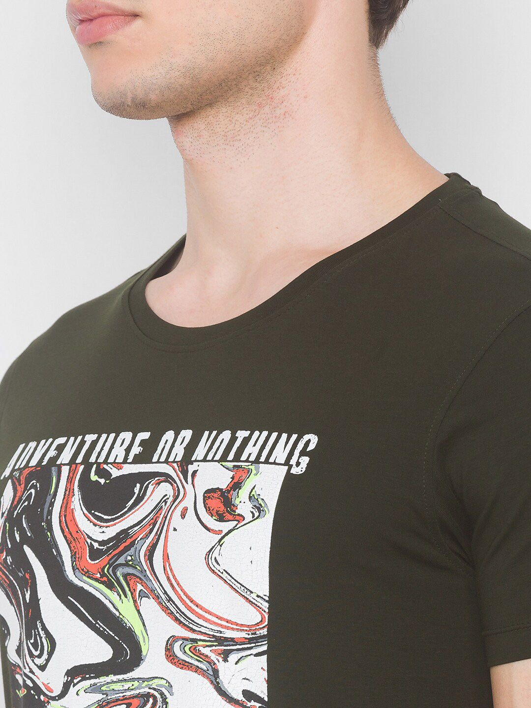 SPYKAR Men Green Printed Applique Slim Fit T-shirt