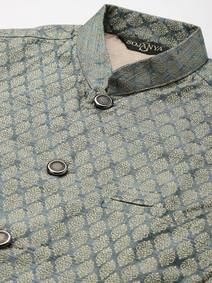 SOJANYA Kurta Kelabu Lelaki dengan Jaket Churidar & Nehru