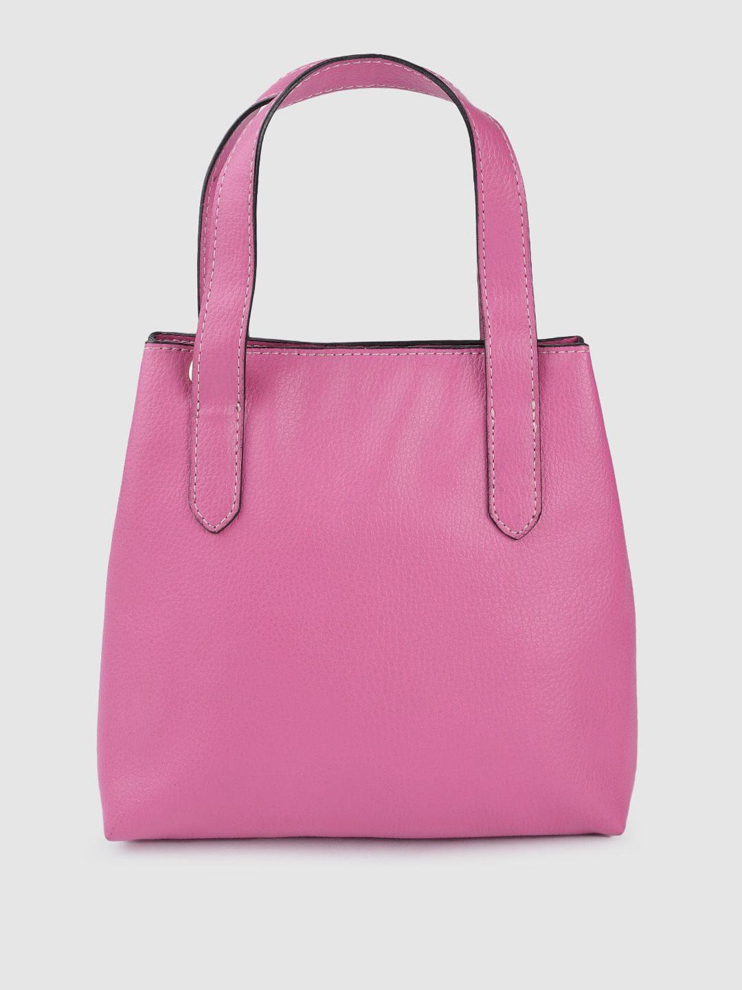 Berrylush Pink Solid Structured Handheld Bag with Detachable Sling Strap