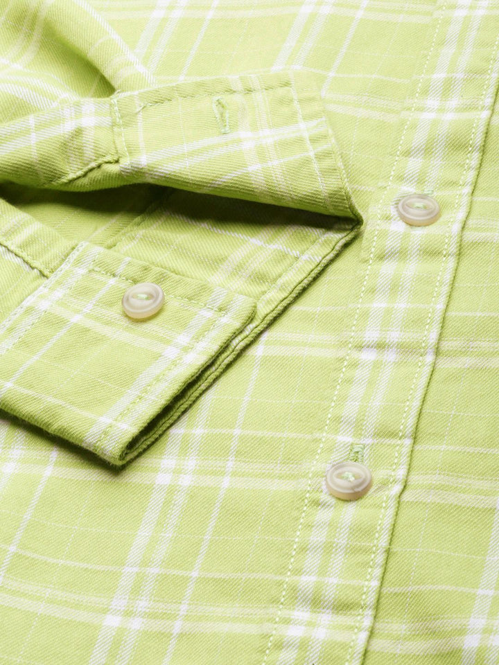 The Indian Garage Co Men Green & White Checked Pure Cotton Casual Shirt