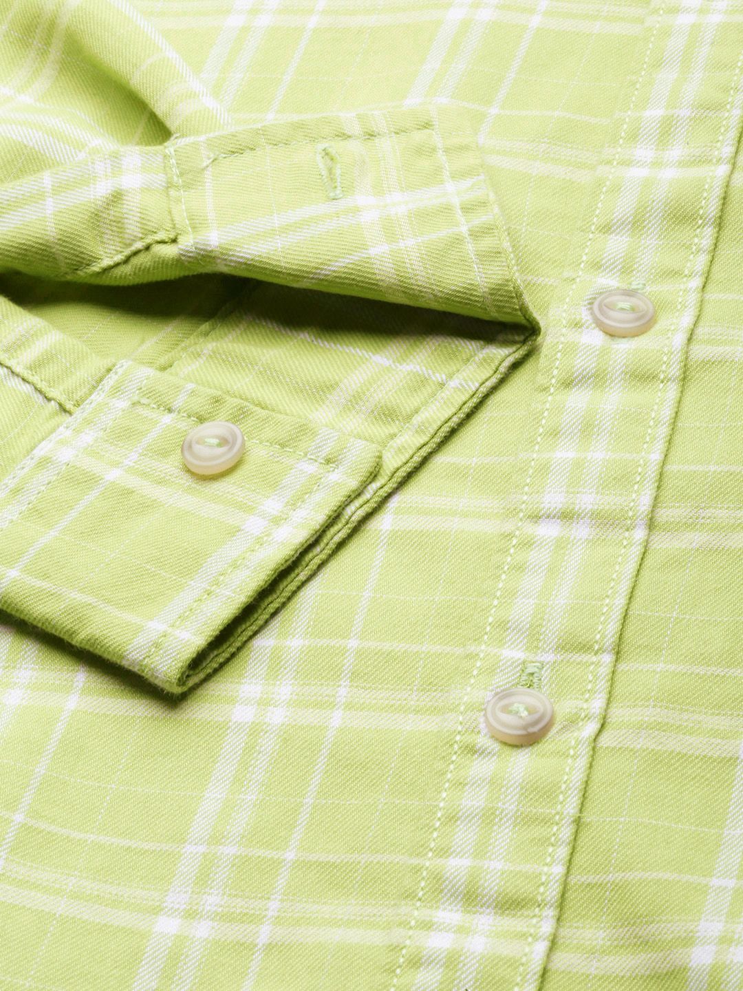The Indian Garage Co Men Green & White Checked Pure Cotton Casual Shirt