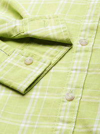 The Indian Garage Co Men Green & White Checked Pure Cotton Casual Shirt