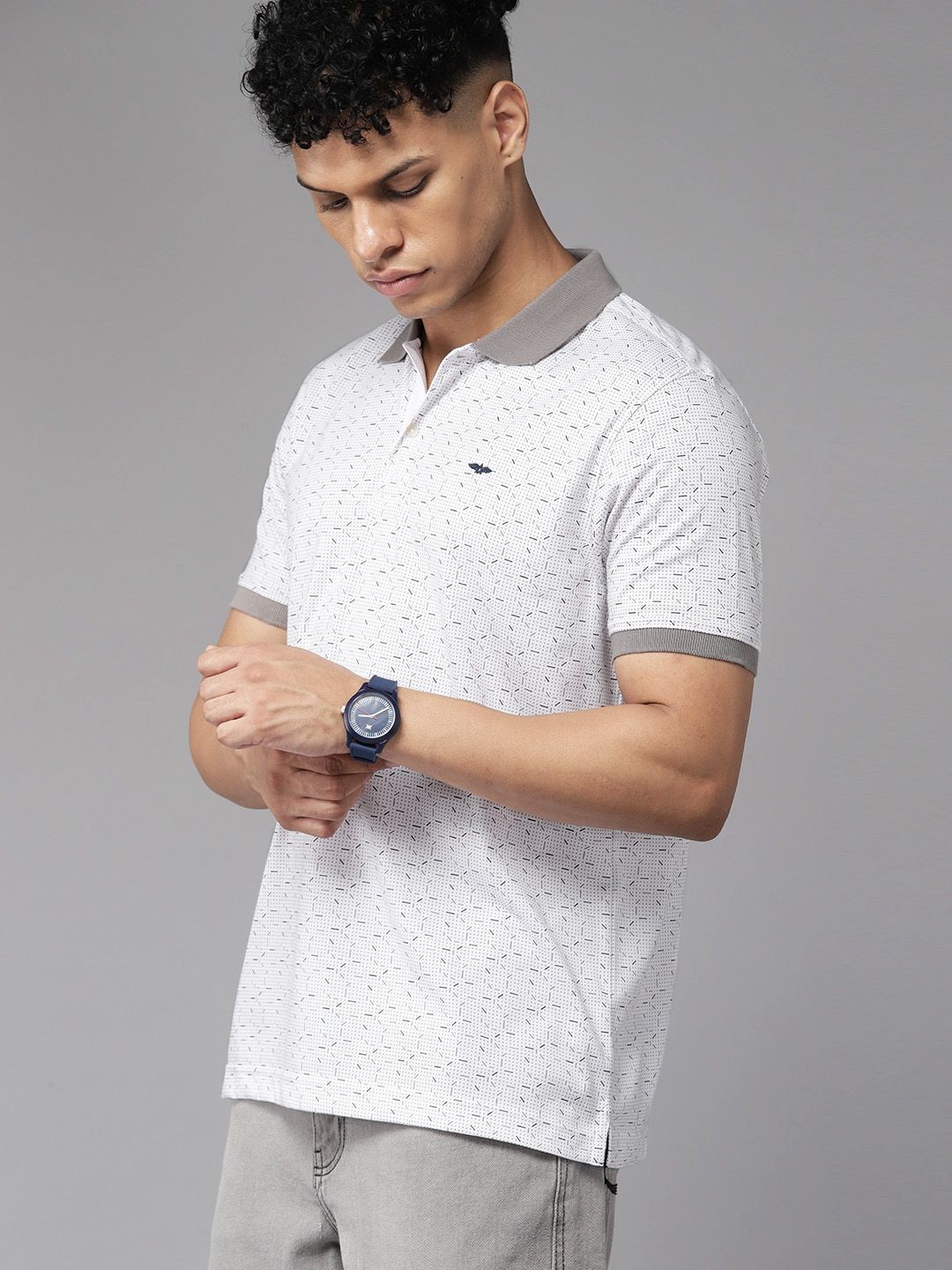 Park Avenue Men Geometric Print Polo Collar Slim Fit T-shirt
