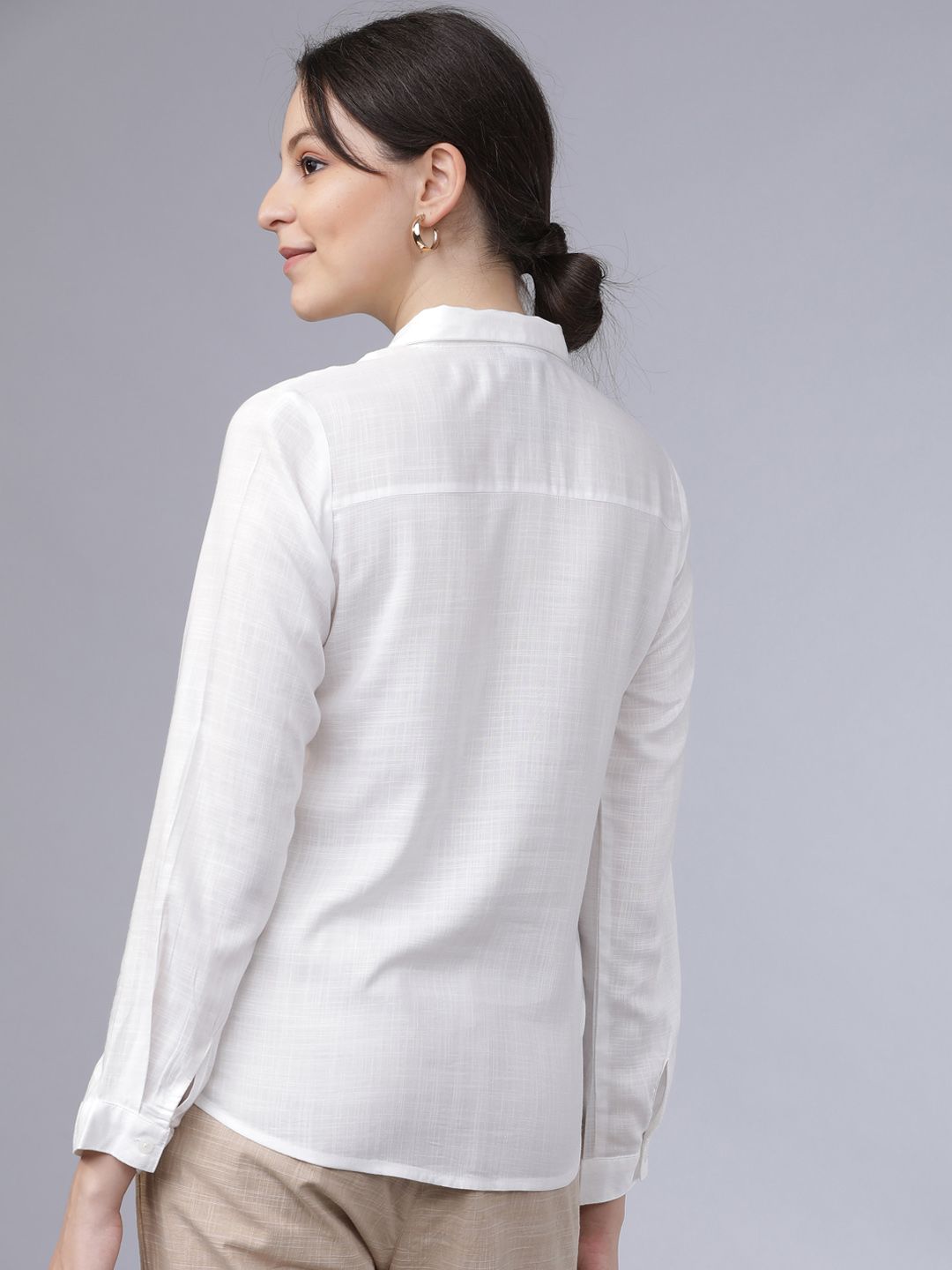 Tokyo Talkies Women Off-White Regular Fit Solid Semiformal Shirt