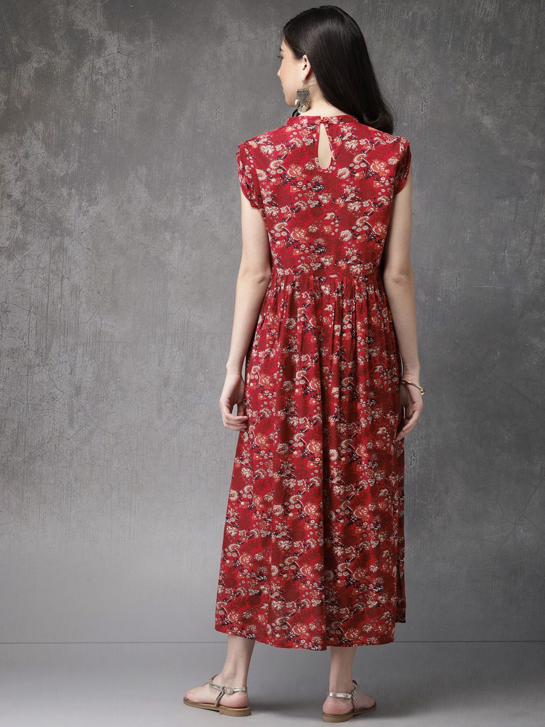 Anouk Women Red Floral Print A-Line Kurta
