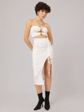 DressBerry Slit Sensation Ruched Tie-Up Midi Bodycon Dress
