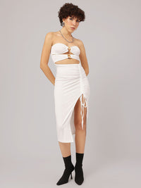 DressBerry Slit Sensation Ruched Tie-Up Midi Bodycon Dress