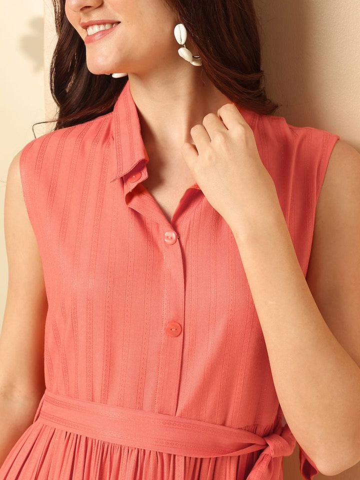 Anouk Shirt Collar Fit and Flare Midi Dress