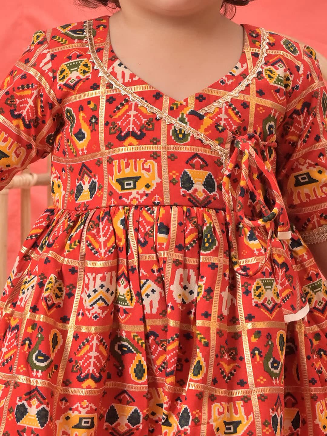 VASTRAMAY Girls Ethnic Motifs Printed Angrakha Kurta With Dhoti Pants