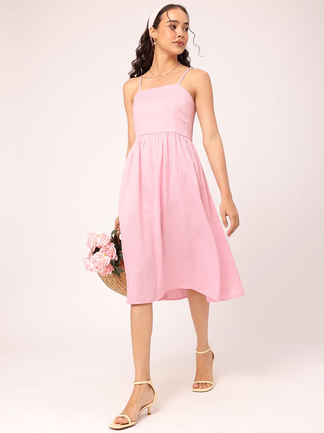 DressBerry Cottage Core Smocked A-Line Midi Dress