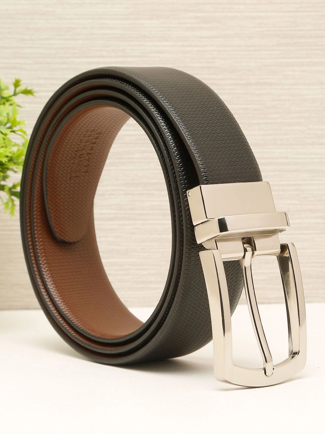 Teakwood Leathers Men Textured Leather Reversible Formal Belt