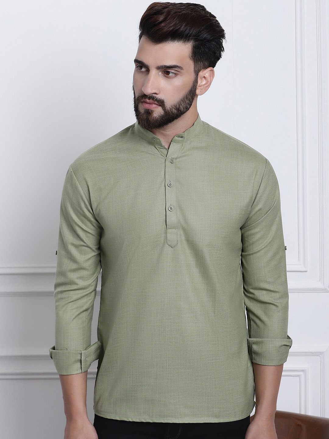 SOJANYA Lengan Gulung Kolar Band Kurta