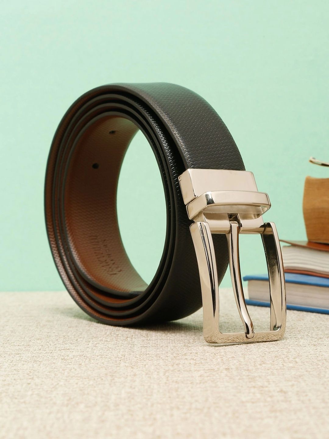 Teakwood Leathers Men Textured Leather Reversible Belt