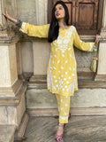 House of Chikankari Women Yellow Modal Chikankari Embroidered Kurta Set