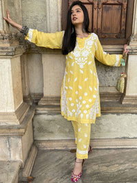 House of Chikankari Women Yellow Modal Chikankari Embroidered Kurta Set