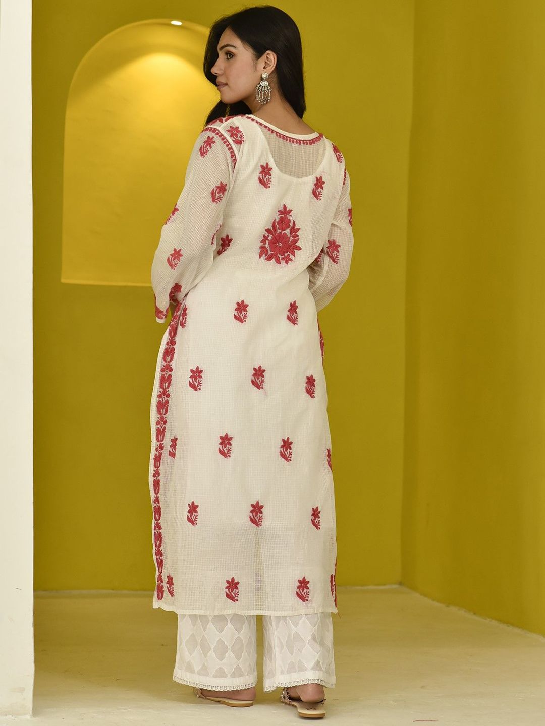 Rumah Wanita Chikankari Pink Kota Chikankari Sulam Kurta