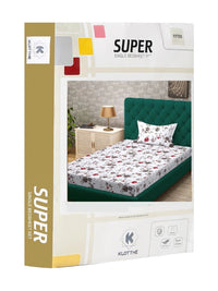 Moda Rapido X KLOTTHE White & Red Floral 300 TC Single Bedsheet with 1 Pillow Covers