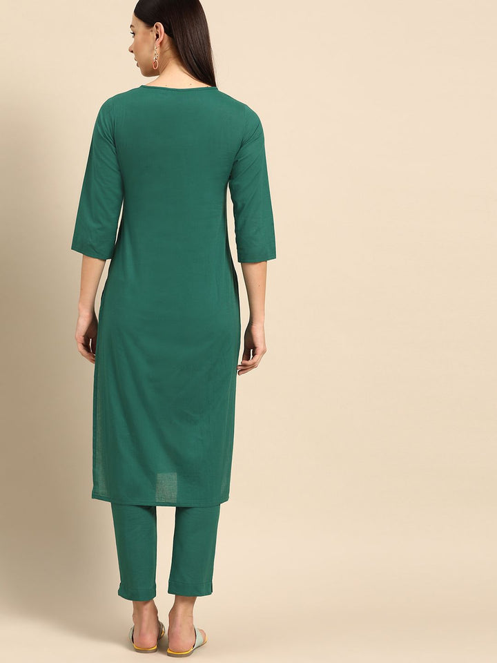 Anouk Women Green Yoke Design Pure Cotton Kurta with Trousers