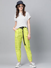 STREET 9 Women Lime Green Regular Fit Solid Cargos