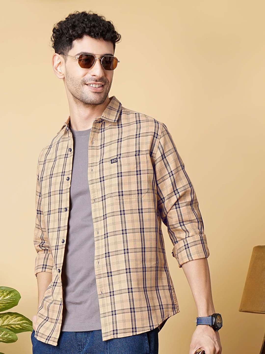 The Indian Garage Co Men Beige Regular Fit Tartan Checks Opaque Checked Casual Shirt