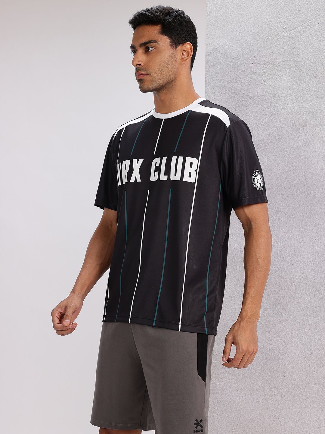 HRX by Hrithik Roshan Monochrome Printed Football Jersey
