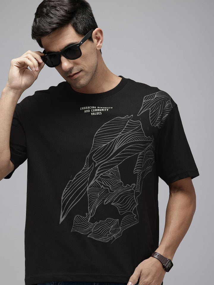 SPYKAR Graphic Printed Drop-Shoulder Sleeves Relaxed Fit T-shirt