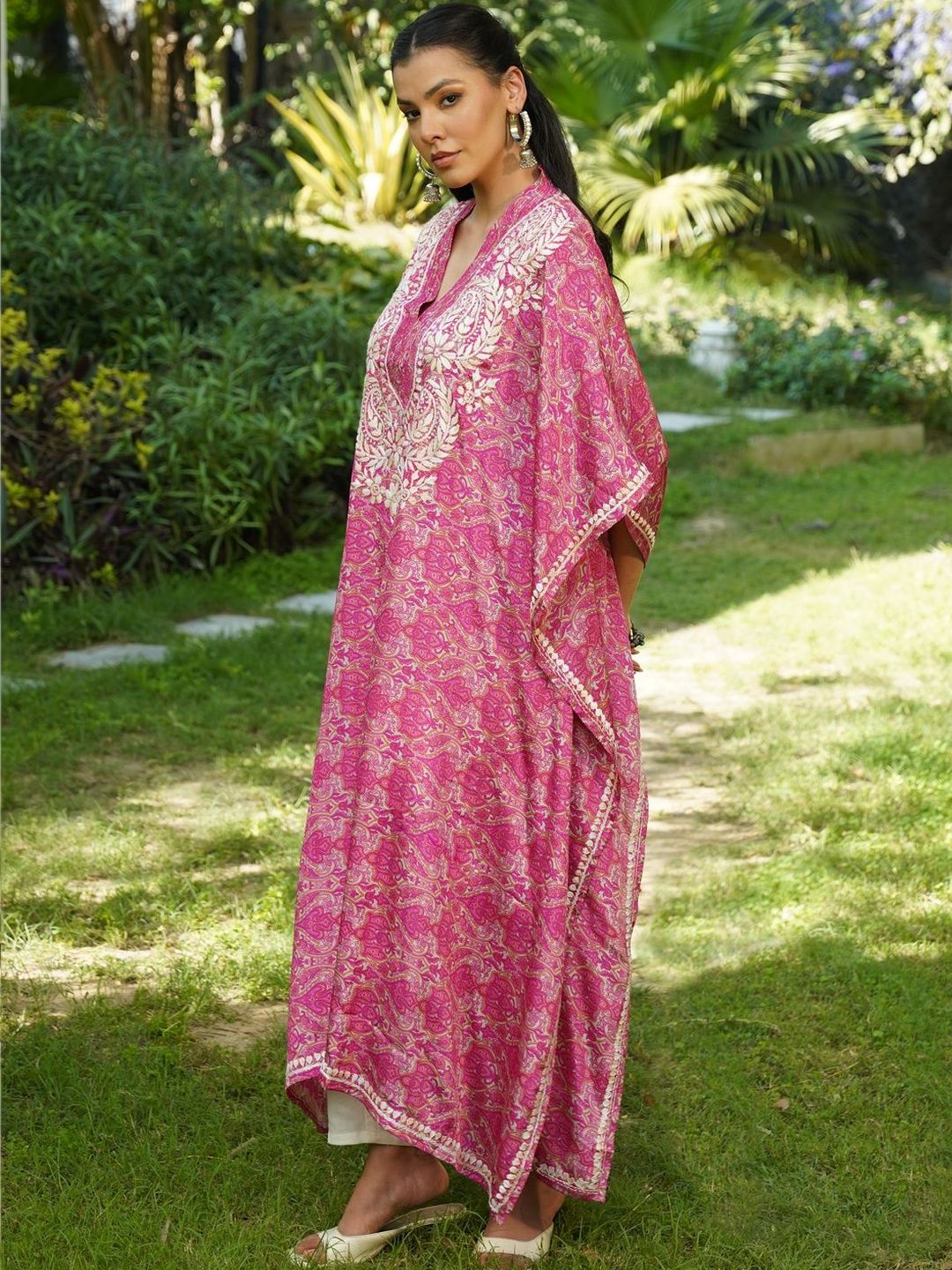 House of Chikankari Women Printed Chikankari Crepe Kaftan Kurta