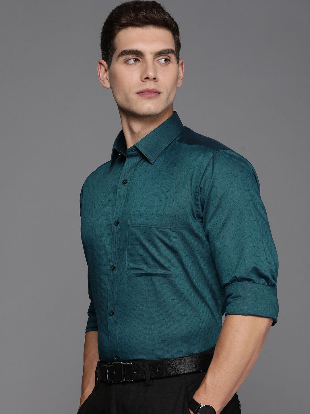 Raymond Pure Cotton Textured Slim Fit Opaque Formal Shirt