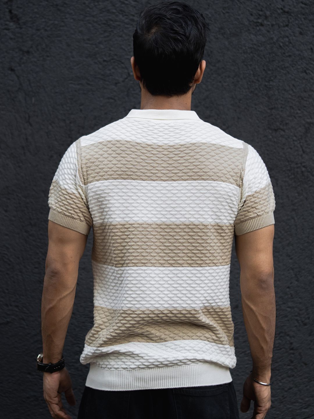 Powerlook Men Striped Polo Collar Cotton T-shirt