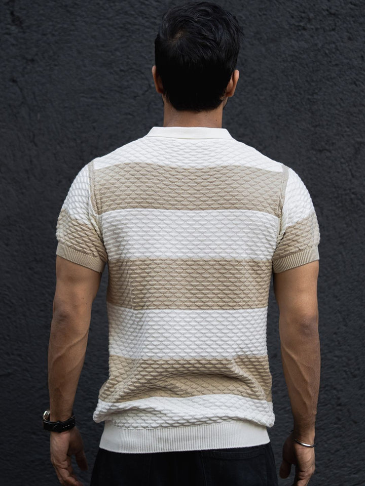 Powerlook Men Striped Polo Collar Cotton T-shirt