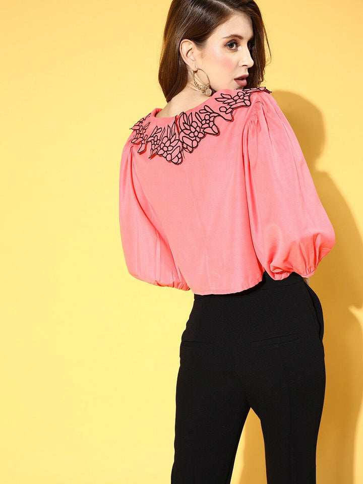 SASSAFRAS Pretty Pink Solid Zoom Friendly Collar Top