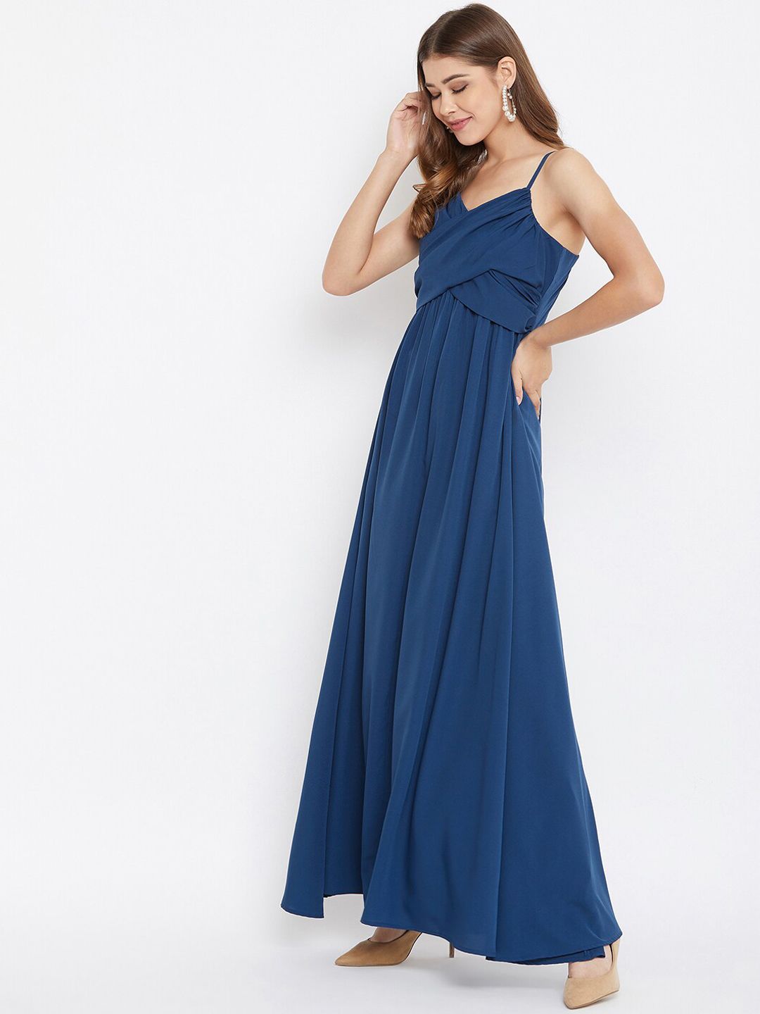 Berrylush Women Blue Solid Maxi Dress